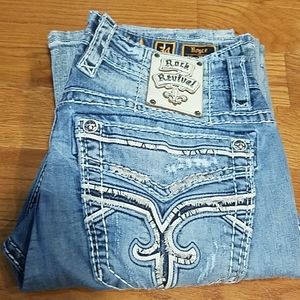 Rock Revival Mens Boyce Slim Boot Jeans Size 34